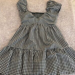 Classic Black and White Checkered Mini Dress